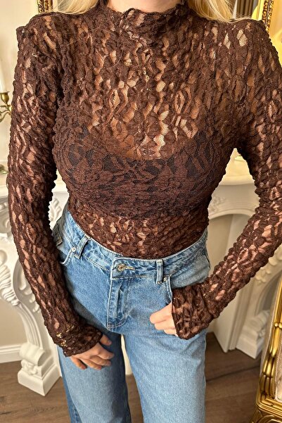 lizge giyim Stand-Up Collar Lace Blouse