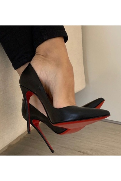 MYVOLANTE Черни и червени класически обувки с висок ток - 12 см стилето