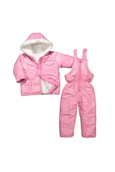 coppa kids Kız Bebek Pembe Kürklü Kapüşonlu Şişme Mont & Askılı Kar Tulumu 2’...