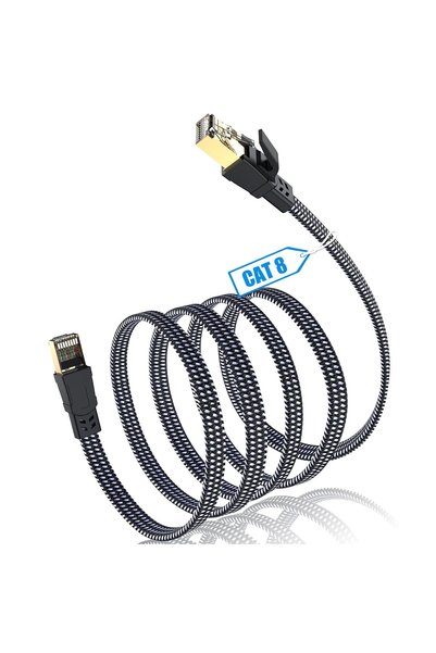 pazariz Cat 8 Ethernet Kablosu 100ft, Naylon Örgülü 40Gbps 2000Mhz LAN RJ45 İ...