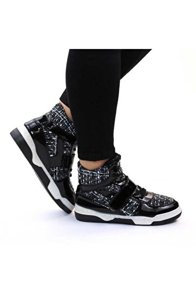 mm Women's patent leather boots with stitched sole, low, for casual-sports ou...