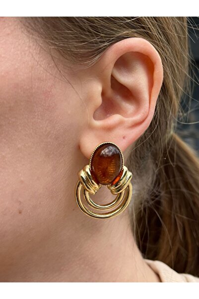 uyguntakıaksesuar Vintage Elegance Gold Earrings with Stone Ring Detail – Lar...