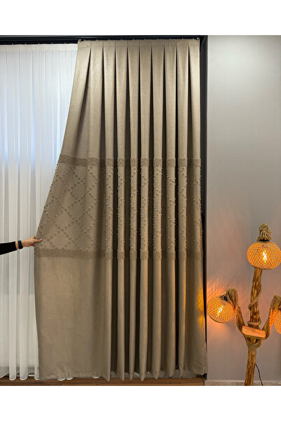 PERDEYERİ Pomelissa Serisi Ponponlu 1/3 Kat Sık Pile Fon Perde TEK KANAT Dökü...