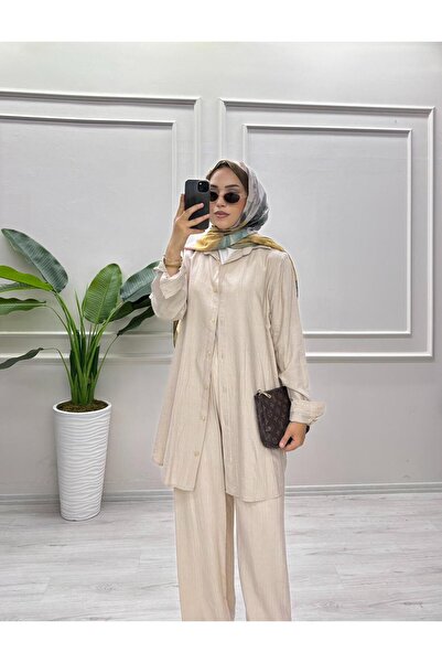 moda acar Strawberry Fabric Pants Suit with Button Detail