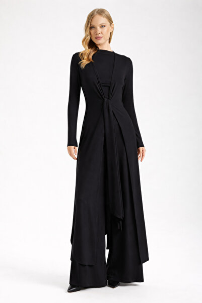 By Yaren Yazıcı Women's Black Long Slit Maxi Cardigan – Tieable Flowy Form So...