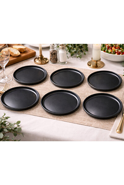 RGS HOMELİFE Set of 6 Ceramic Cake Plates, Black Ceramic Cake, Presentation P...