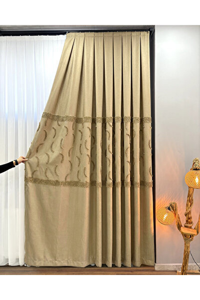 PERDEYERİ Pomelissa Serisi Ponponlu 1/3 Kat Sık Pile Fon Perde TEK KANAT Dökü...