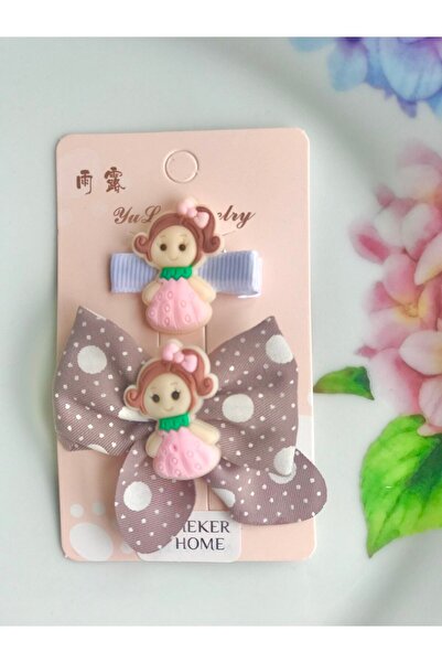 SHEKER HOME Girl's and Baby Girl's Clip-On Clamp Gray Buckle Set - 2 Pieces