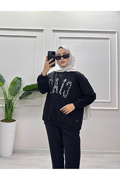 moda acar SWEAT WITH LEOPARD DETAIL