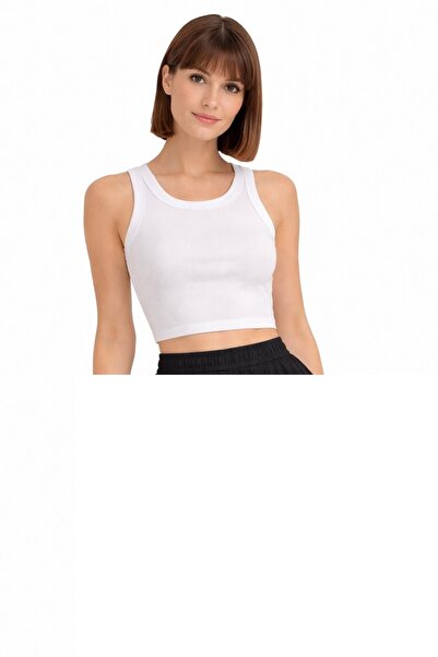 kadın Pamuklu Kaşkorse Fitilli Halter Yaka Esnek Rahat Biyeli Crop Atlet Büstiyer