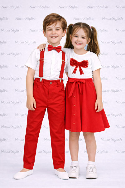 Nacar 23 Nisan 29 Ekim Gösteri Kız&Erkek Çocuk Double Etek-Fiyonk Tshirt Kısa...