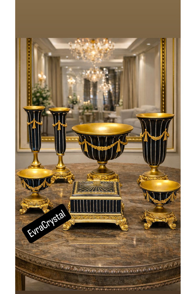 EVRA 8 Parça Polyester Siyah Renk Konsol Salon Takımı