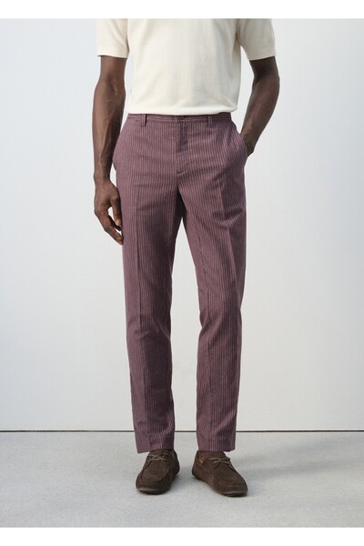 MANGO Man Slim fit cotton linen trousers with stripes