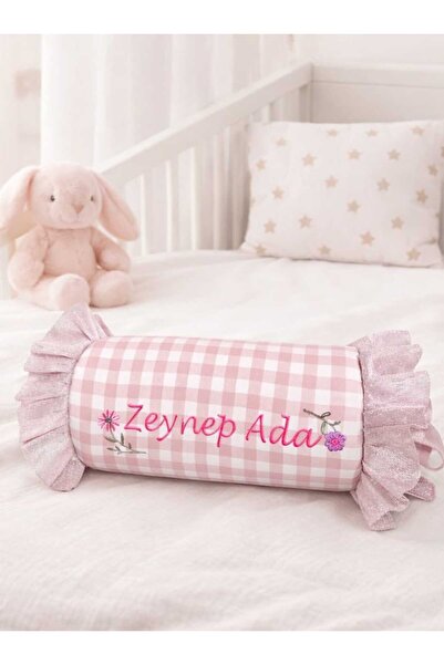 Tly Home Textiles Kişiye Özel Nakışlı Silindir Yastık 30x15 cm Pudra Pöti Fır...