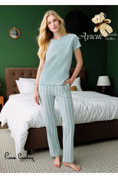 Pierre Cardin Women's Striped Pajama Set - Cotton & Modal Short Sleeve Crew N...