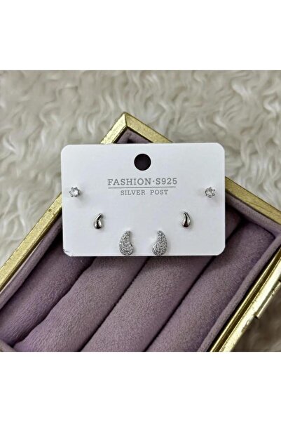 Septemmart Water Drop Figured Zircon Stone 3-Piece Silver Color Earring Set 3...