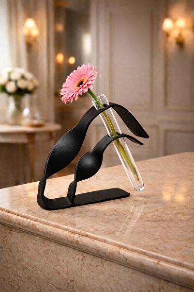 fromro LEAFLINE Minimalist Vase with Test Tube for Plants - Matte Black Stand