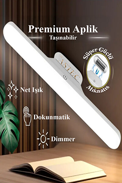 ASTEC Şarjlı Led Işık Dokunmatik Kablosuz Mıknatıslı 3 Renk Işık Dimli Kaliteli