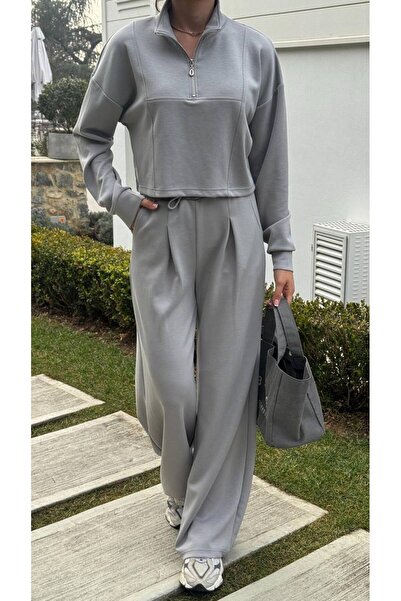 DAME Women's Half Zippered Pleated Detail Modal Track Suit