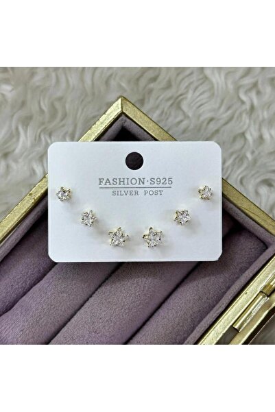 Septemmart Gold Color 3-Piece Combination Steel Earring Set with Zircon Stone...