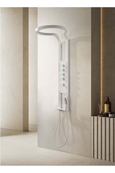 Olivy White Round Shower Panel – Premium Design with Waterfall Shower and Mul...