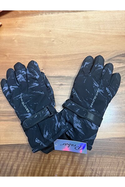 Blotch Waterproof Black Patterned Lined Adult Size Ski and Snow Gloves
