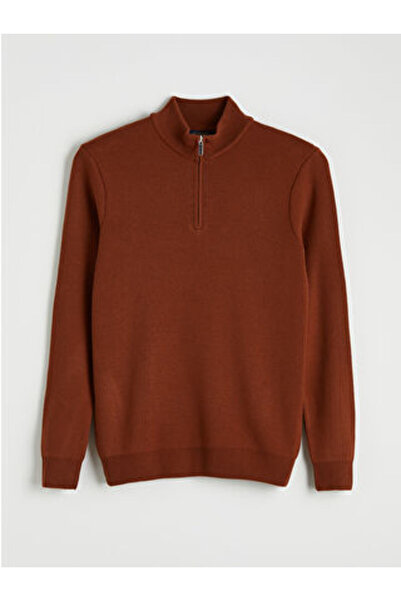 LC Waikiki M1 Sezon Brown Half Zipper Mock Neck Men's Knitwear Sweater