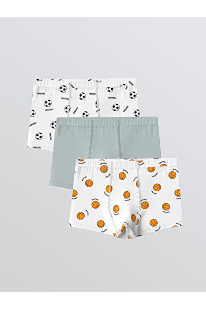 LC Waikiki Rmz Gi̇yi̇m Farkiyla Embroidered Boys' Boxer 3-Pack