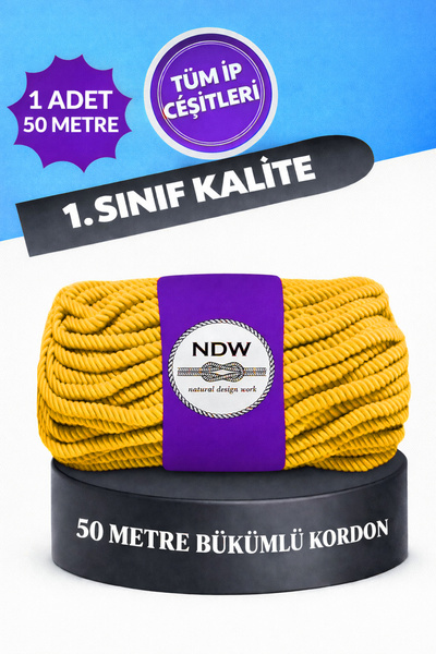 ndw natural design work NDW Bükümlü Kordon İp 6-7 Milim 50 Metre Limon Sarısı...