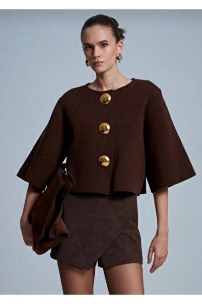 Nes Metal dugme detayli şık tasarım mini hırka