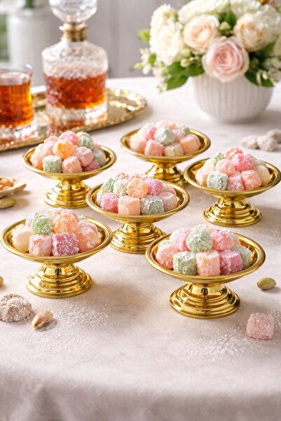 EVRAHATT GOLD 6’lı Ayaklı Metal Hurmalık – Lokumluk – Çerezlik Sunum Kasesi Seti