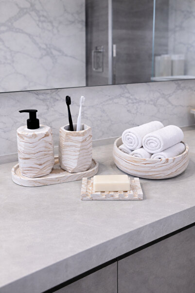 Zigzag Home Διακοσμητικό σετ μπάνιου 5 τεμαχίων με μαρμάρινο σχέδιο, γεωμετρι...