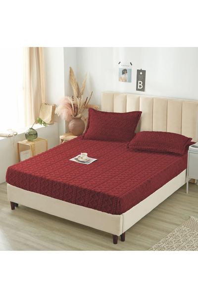 FIONNA.RO Stretchy Pillowcase and Knitted Pillowcase 180x200cm - Bordeaux