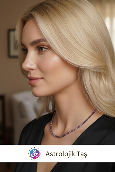 astro stone Hakiki Ametist Doğal Taş Kolye - 3 mm Fasetli Küre Kesim Tam Tur ...