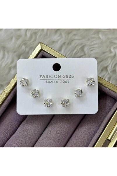 Septemmart Square Baguette Zircon Stone Silver Color Steel Earring Set Non-Ta...