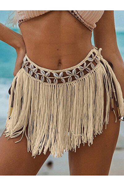 Veille Kadın Bikini Üstü Deniz Kabuklu Püsküllü Pareo,Beachwear,Bikini Üstü E...