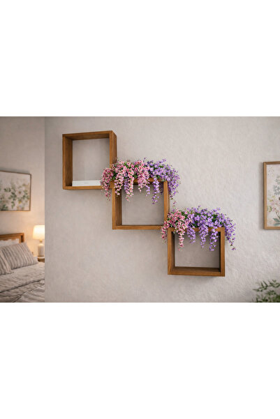 MODERN LİFEE Ahşap Dekoratif 3'lü Kare Raf