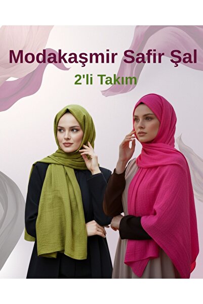 Modakaşmir Fashionable Cashmere Sapphire Cotton Shawl Set of 2