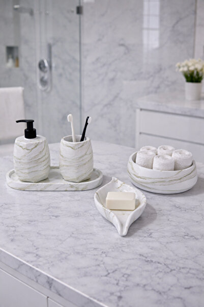 Zigzag Home Decorative 5-Piece Marble Pattern Geometric Bathroom Set Solid an...