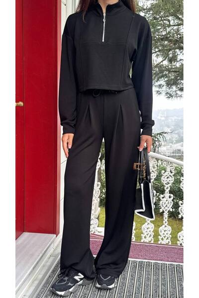 DAME Women's Half Zippered Pleated Detail Modal Track Suit