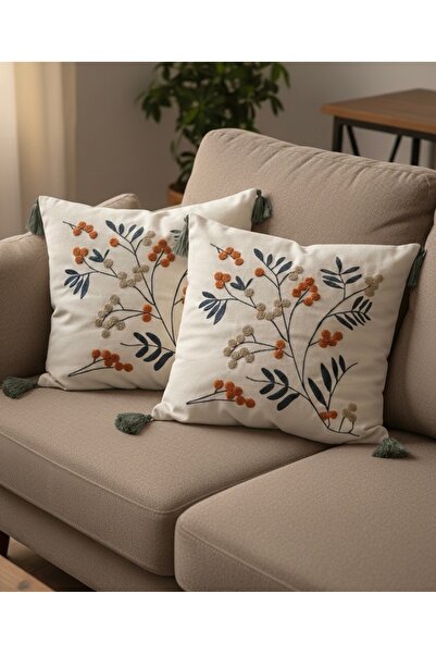 Cotton غطاء وسادة مزين بالزهور مكون من قطعتين