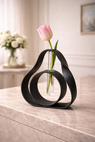fromro Flow Decorative Vase with Test Tube – Matte Black Finish