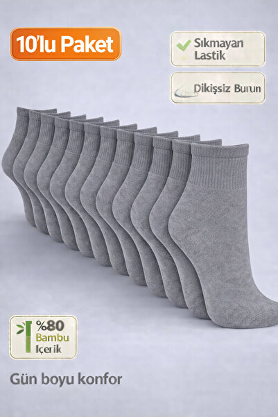 Baff Gri Unisex Orta Konç Bambu Çorap (10'lu Paket)