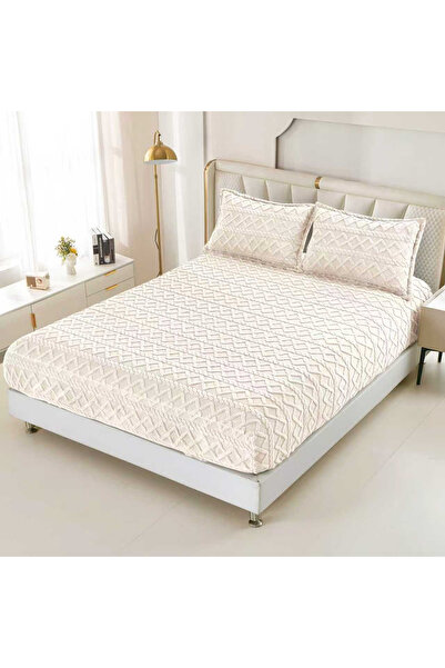 FIONNA.RO Husa Cu Elastic Si Fete De Perna Tip Tricotate 180x200cm - Crem