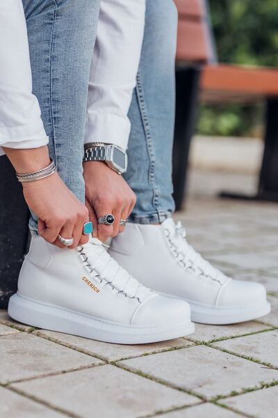 Mhoda Shoes Rlx-258 Roma Men's Sports Casual Lace-Up Leather Boots Cbt - White