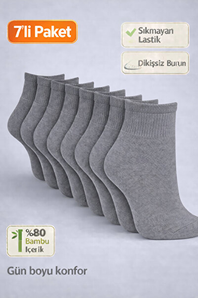 Baff Gri Unisex Orta Konç Bambu Çorap (7'li Paket)