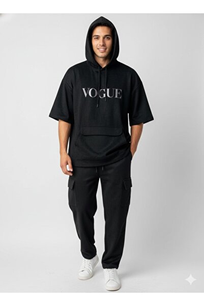 STITCH by MH Oversize Fit Hooded Half-Sleeve Pullover Hoodie with Fap Pocket ...