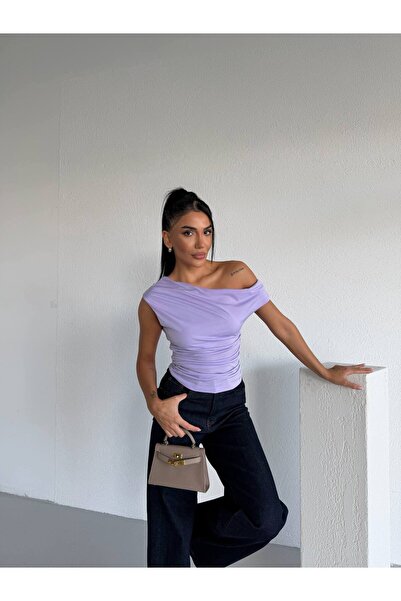 hiraz fashion KADIN LİLA OMUZ DETAY SANDY BLUZ