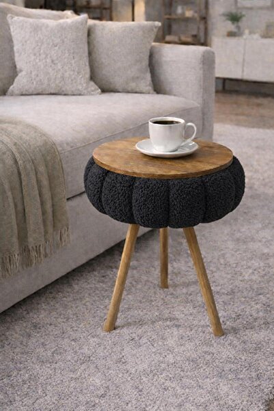 own home Papatya Teddy Kumaş Kaplamalı Ahşap Ayaklı Yuvarlak Zigon Sehpa , Ya...