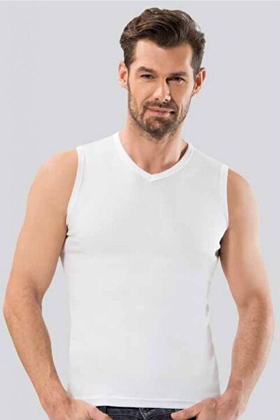 Anıt 6 Pieces Ribbed V-Neck Zero Sleeve Men's Undershirt 100% Cotton